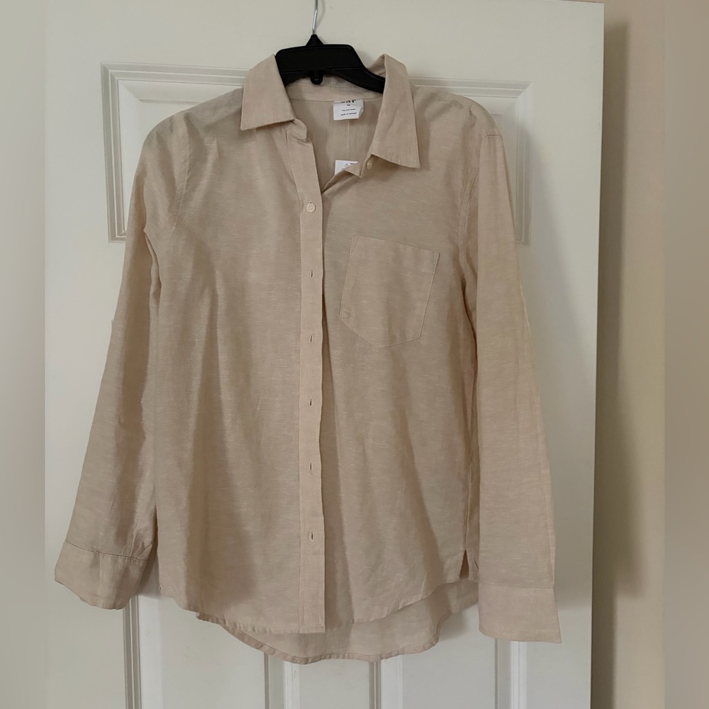 Lightweight Beige oversized Button-Up Shirt